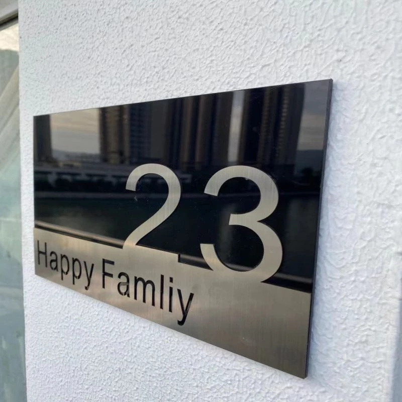 Custom House Number  Outdoor Acrylic Nameplates with Stainless Steel Logo  Address Flat Plaque for Home Door Label Metal Crafts