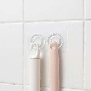 No Damage Bathroom Waterproof Plastic Display Shower Self Adhesive Hooks Decorative Transparent Wall Hooks