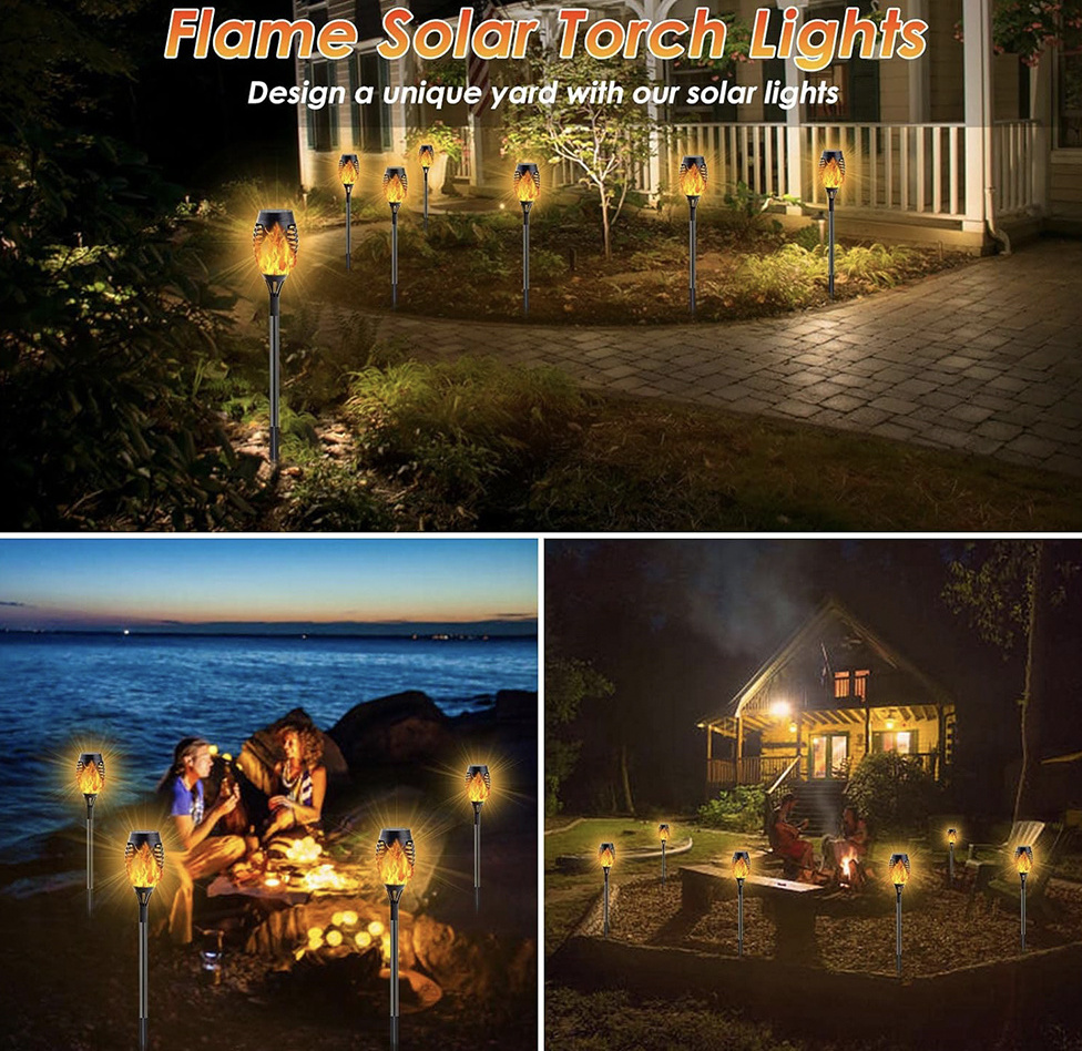 Solar Flame Lawn Decoration Lamp Lights Pathway Ground Christmas Waterproof Dancing LED Flame Torch Solar Garden Light Outdoor