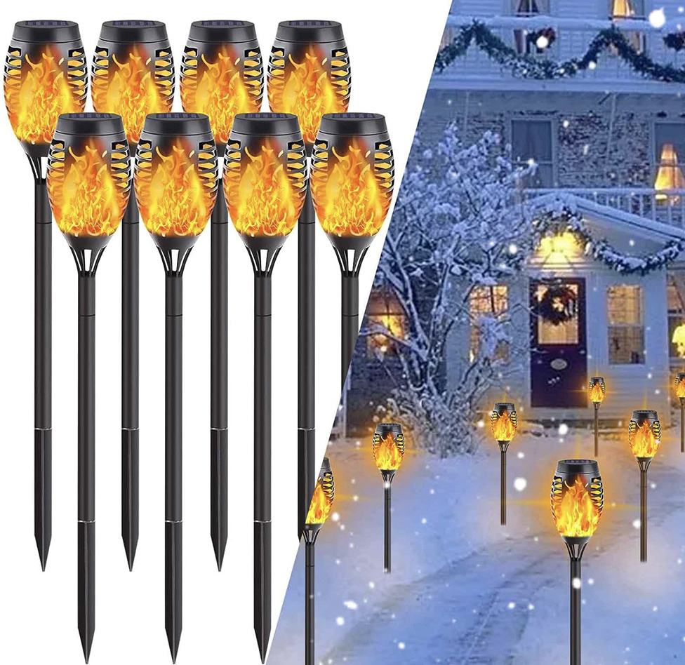 Solar Flame Lawn Decoration Lamp Lights Pathway Ground Christmas Waterproof Dancing LED Flame Torch Solar Garden Light Outdoor