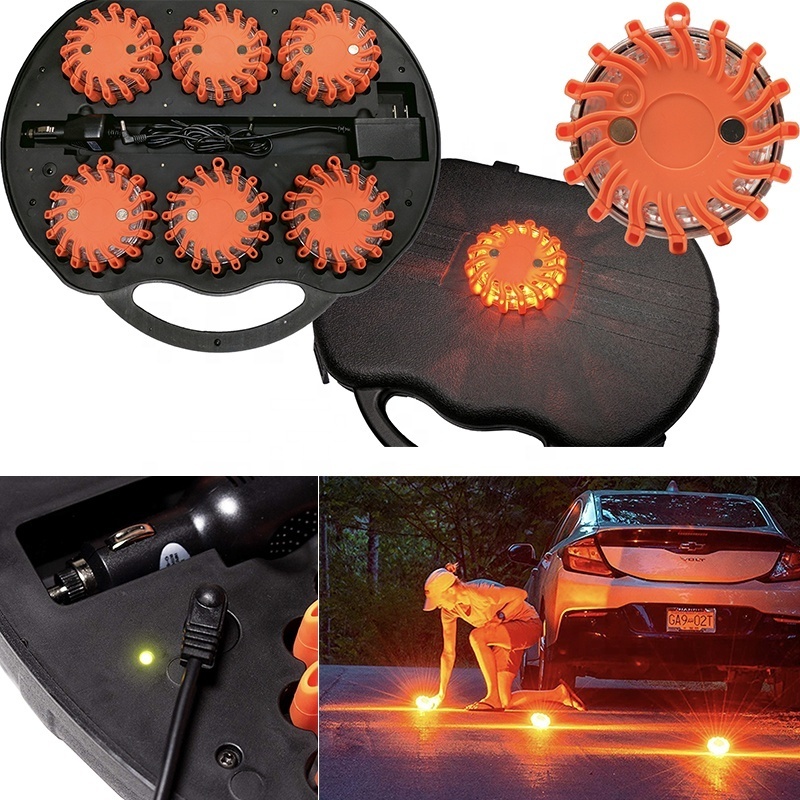 6 Pack 16 LED Car Emergency LED Safety Light Warning Beacon Lamp Rechargeable Road Flares For Traffic Truck Alert Road Hazard