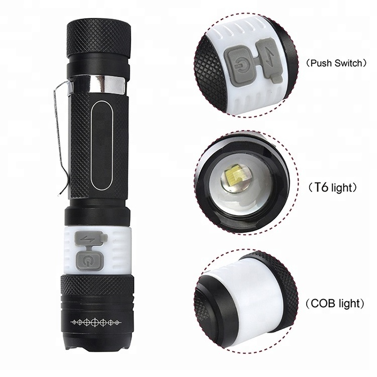 camping lighting Rechargeable zoomable mini tactical Geepas fenix japan german T6 COB high power led flashlight japanese torch