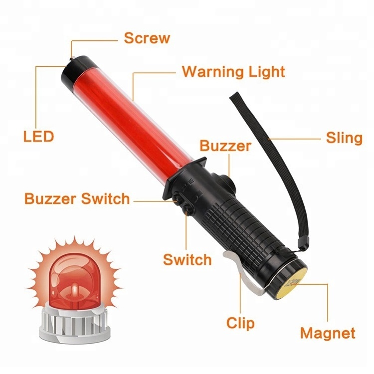 Plastic led wand warning torch light led traffic baton with 3AA battery