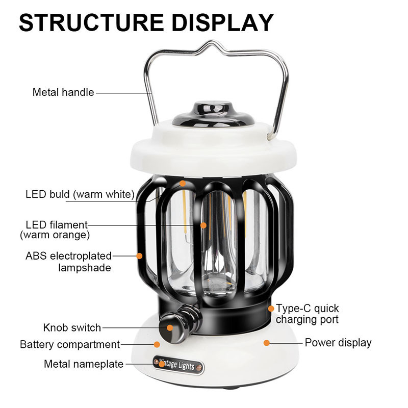 Retro vintage rechargeable cob camping lantern lighting camp led camping lights