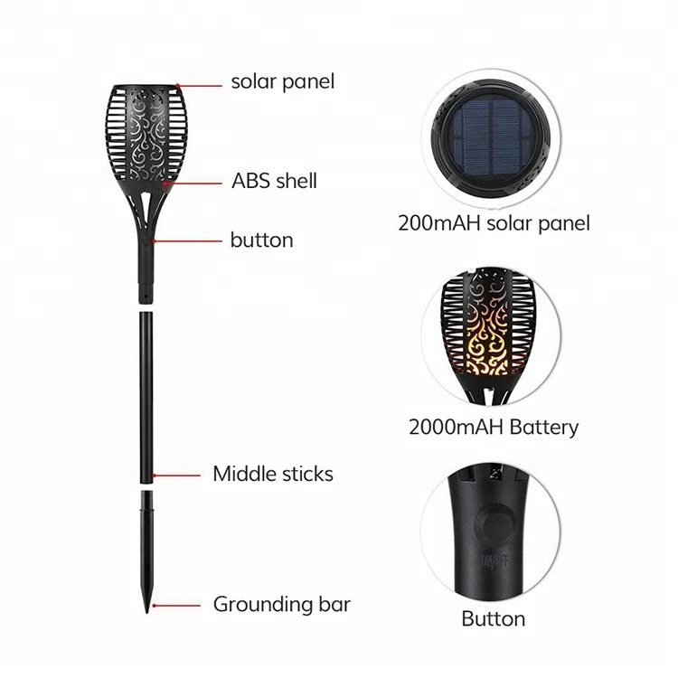 Outdoor waterproof 96 led flickering dancing solar flame light solar lawn lamp solar garden light for Patio Deck Yard Driveway