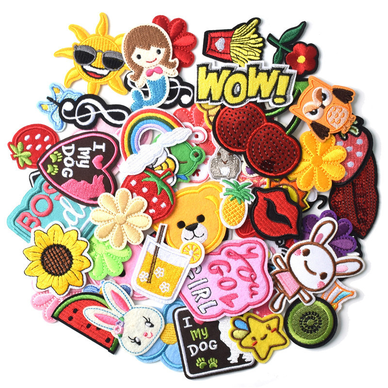 RTS Set of 60 PCS Random Iron on Cartoon Patches Iron on Embroidery Patches for Kids DIY Clothing Decoration Bag Decoration