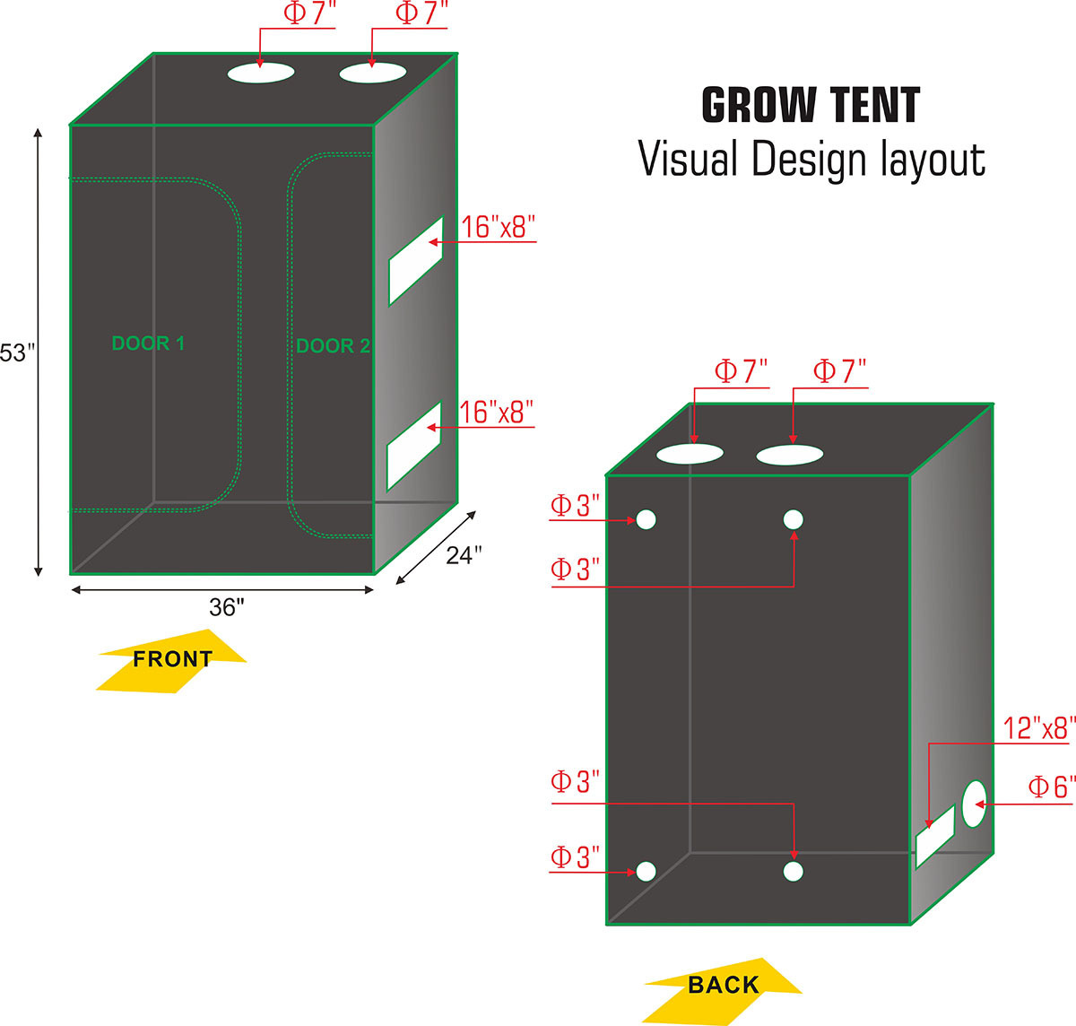 36''x24''x53'' 2-IN-1 High Reflective Mylar Hydroponic Grow Tent + Hydroponic Accessories Grow Tent Kit for Indoor Plant Growing