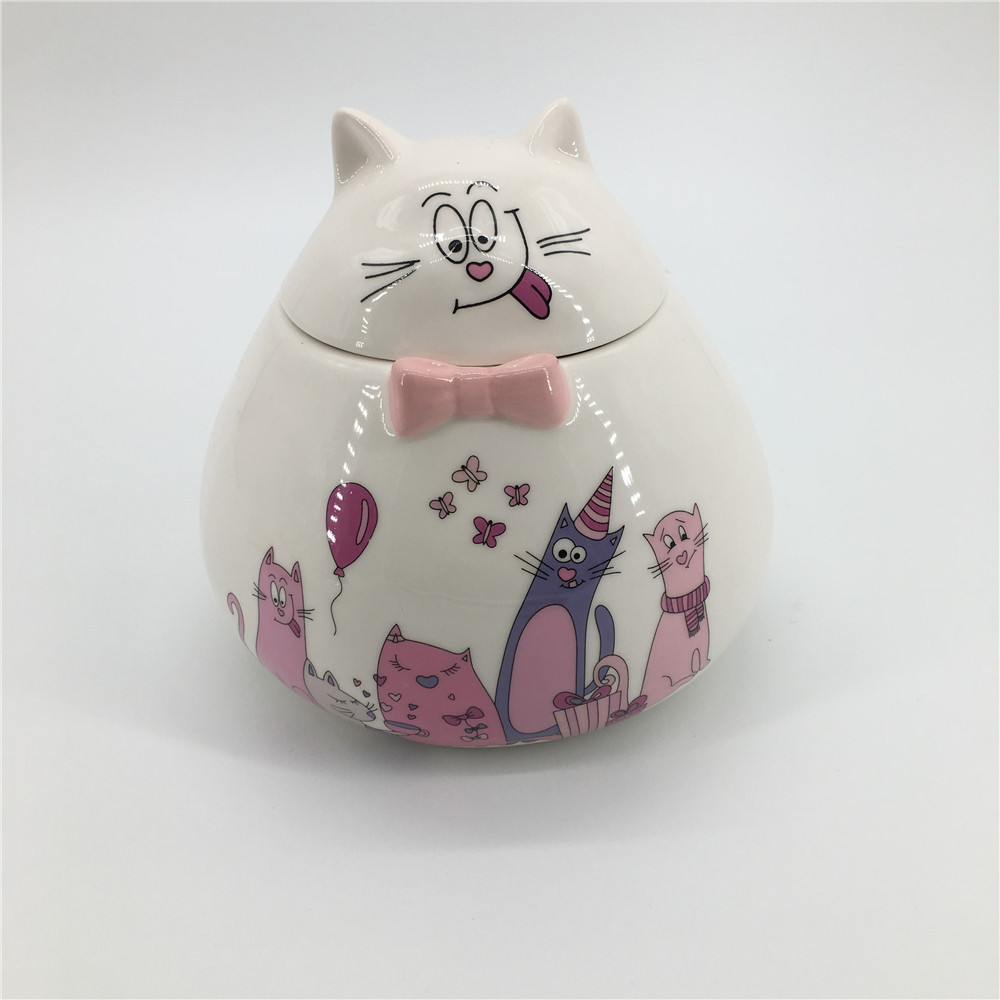 Ceramic pink lovely animal cat shaped decorative storage candy jars food containers Cookie Jar