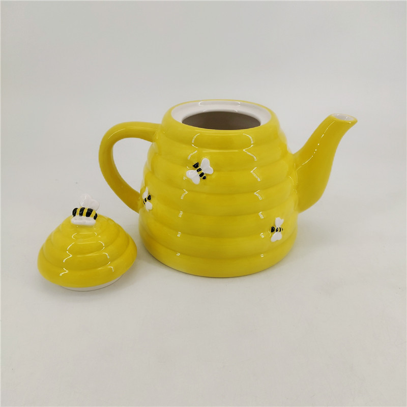 Custom decorative ceramic cute embossed hand painted yellow bee teapot 1000ML