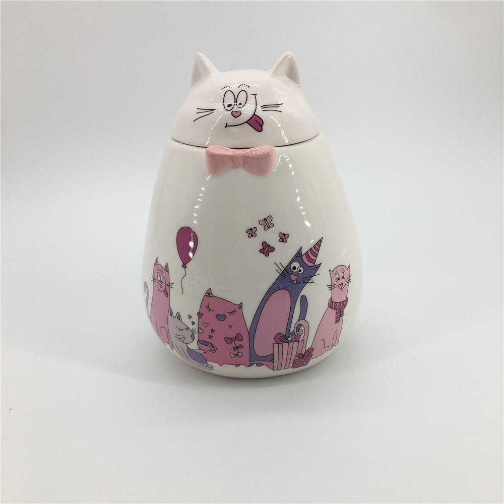 Ceramic pink lovely animal cat shaped decorative storage candy jars food containers Cookie Jar