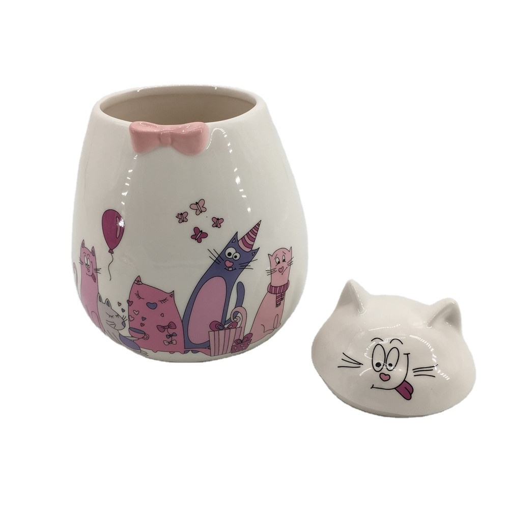 Ceramic pink lovely animal cat shaped decorative storage candy jars food containers Cookie Jar