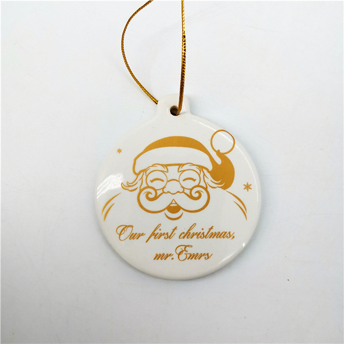 Custom Sublimation white Blank Ceramic Xmas decorations Christmas flat round Ornaments for sublimation