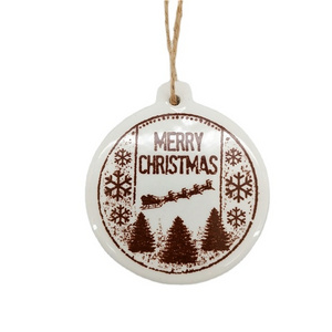 Custom Sublimation white Blank Ceramic Xmas decorations Christmas flat round Ornaments for sublimation