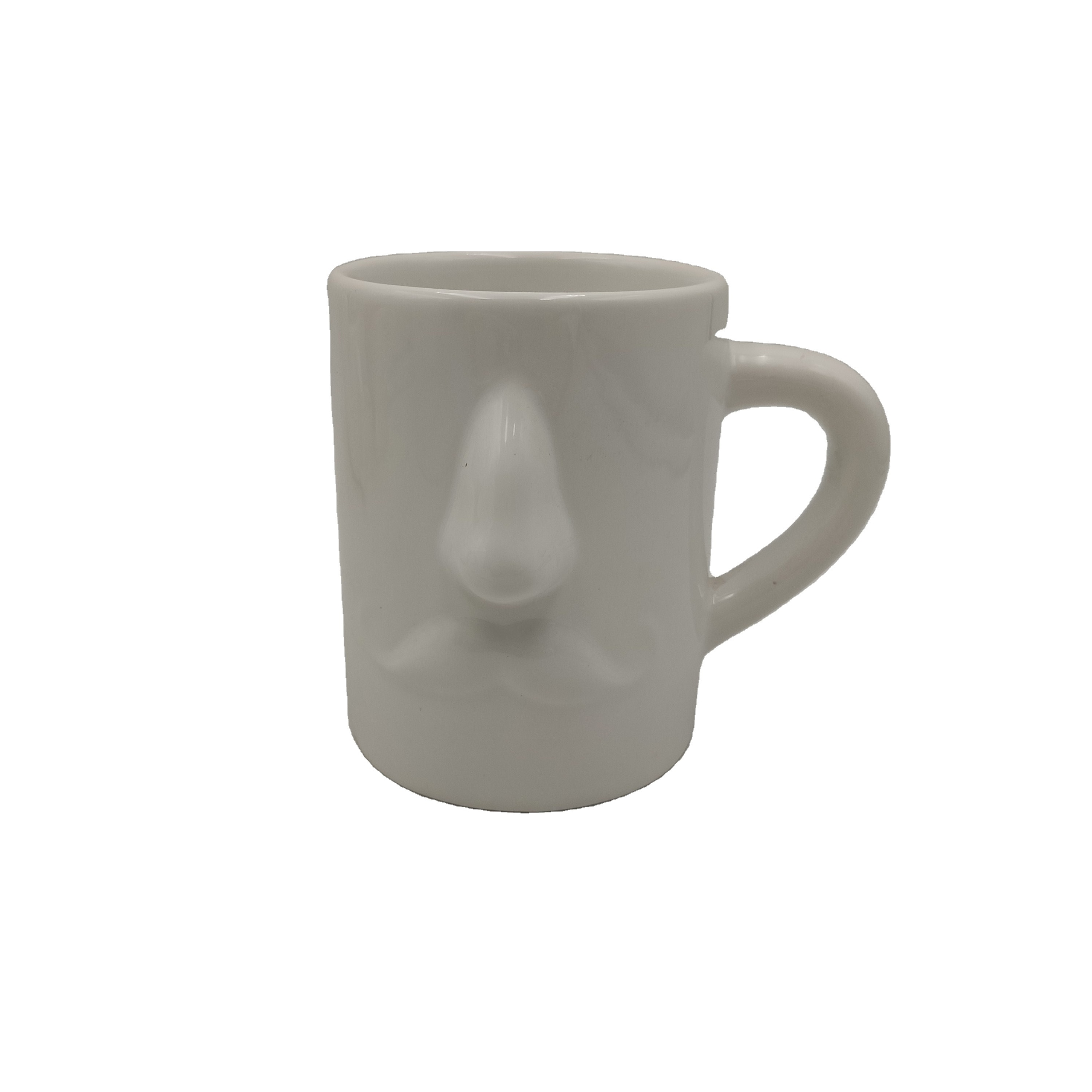 Custom Blank white Novelty human Face nose Ceramic 3D Sculpted coffee Mug for designing