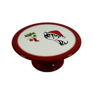 Elegant christmas cat round flat ceramic embossed cake plates