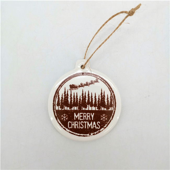 Custom Sublimation white Blank Ceramic Xmas decorations Christmas flat round Ornaments for sublimation