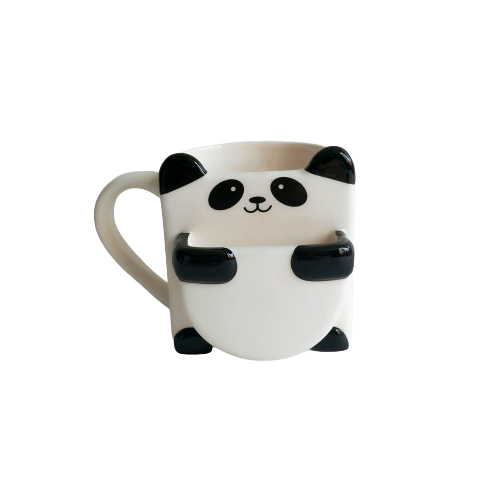 Cartoon design ceramic panda mug with cookie holder biscuit pocket