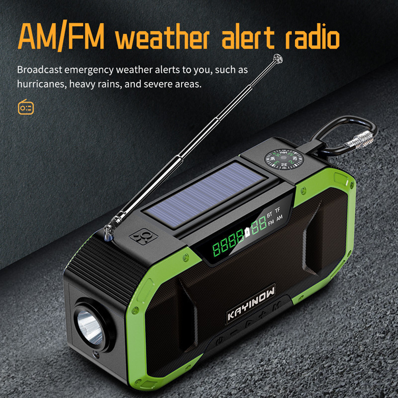 Flashlight FM/AM radio hand crank with SOS bike mount  tf card compass Solar emergency radio