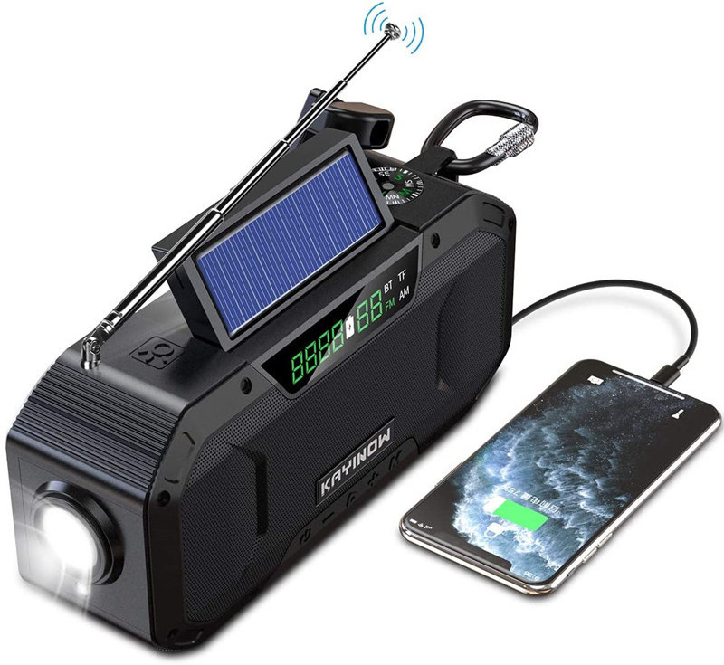 Flashlight FM/AM radio hand crank with SOS bike mount  tf card compass Solar emergency radio