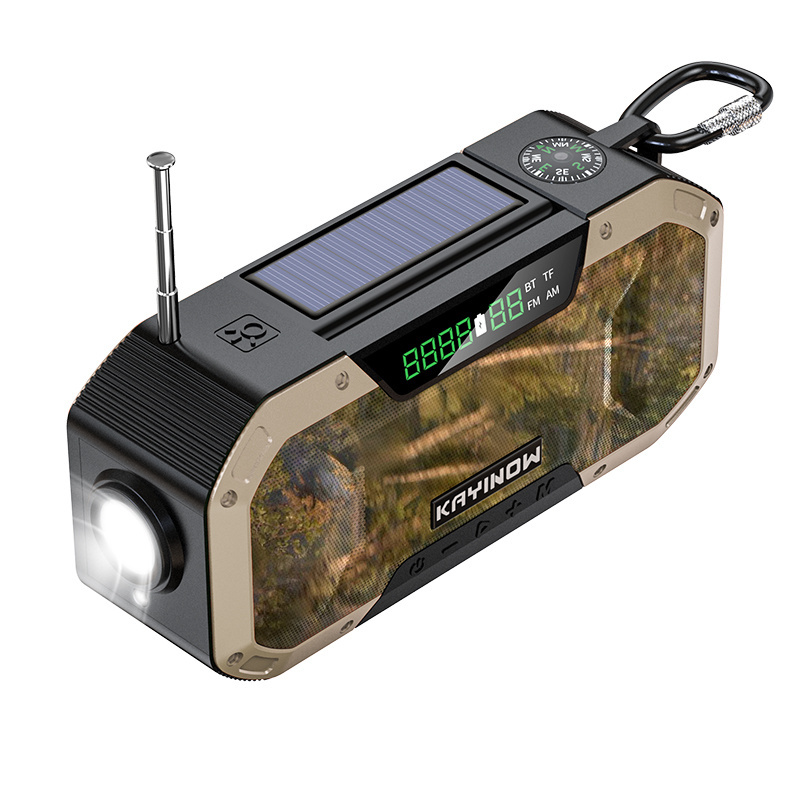 Flashlight FM/AM radio hand crank with SOS bike mount  tf card compass Solar emergency radio