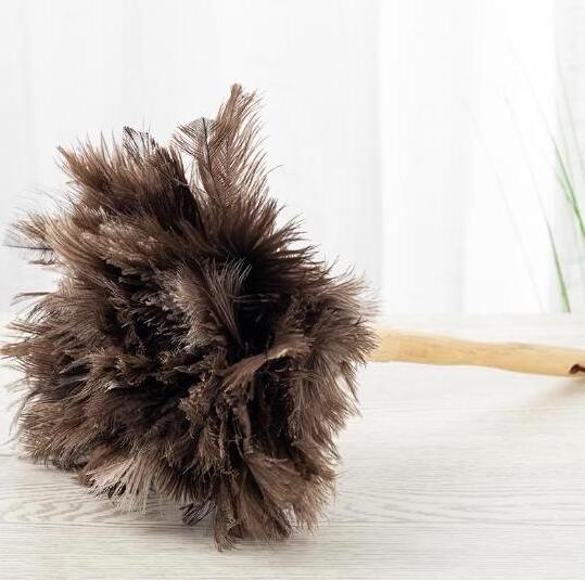 plastic handle mini luxury chinese good quality ostrich feather duster pink fluffy with wooden handle feather duster cleaning