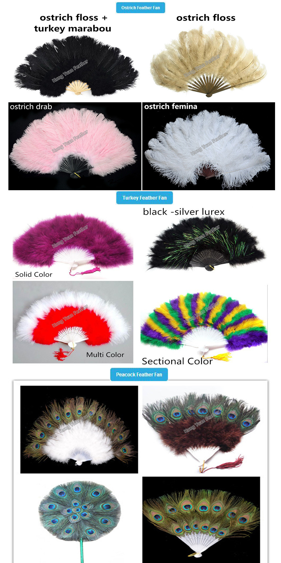 Dyed a wedding plastic fans with feathers pink feather blue marabou feather hand fan for for party holiday supplies