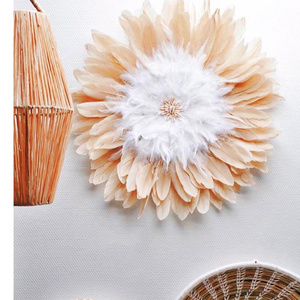 Items Modern nordic Luxury Handmade Art Dyed Other home decor bead goose feather white JuJu Hat Wall Decor for Home Decoration