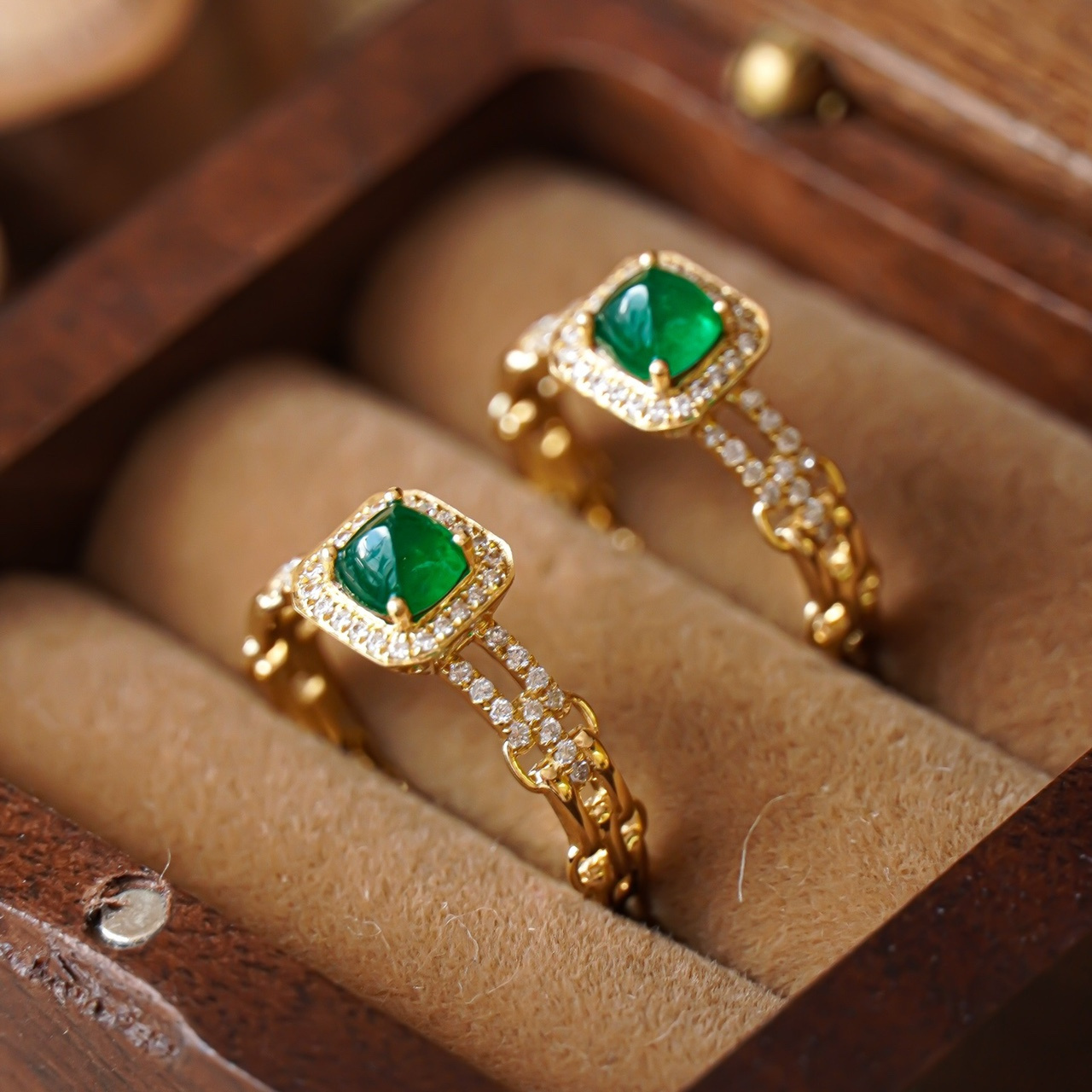 H&F Factory Classic Colombian Emerald Rings Solid 18K 14K 9K Gold Gemstone Natural Diamond Jewelry Wholesale