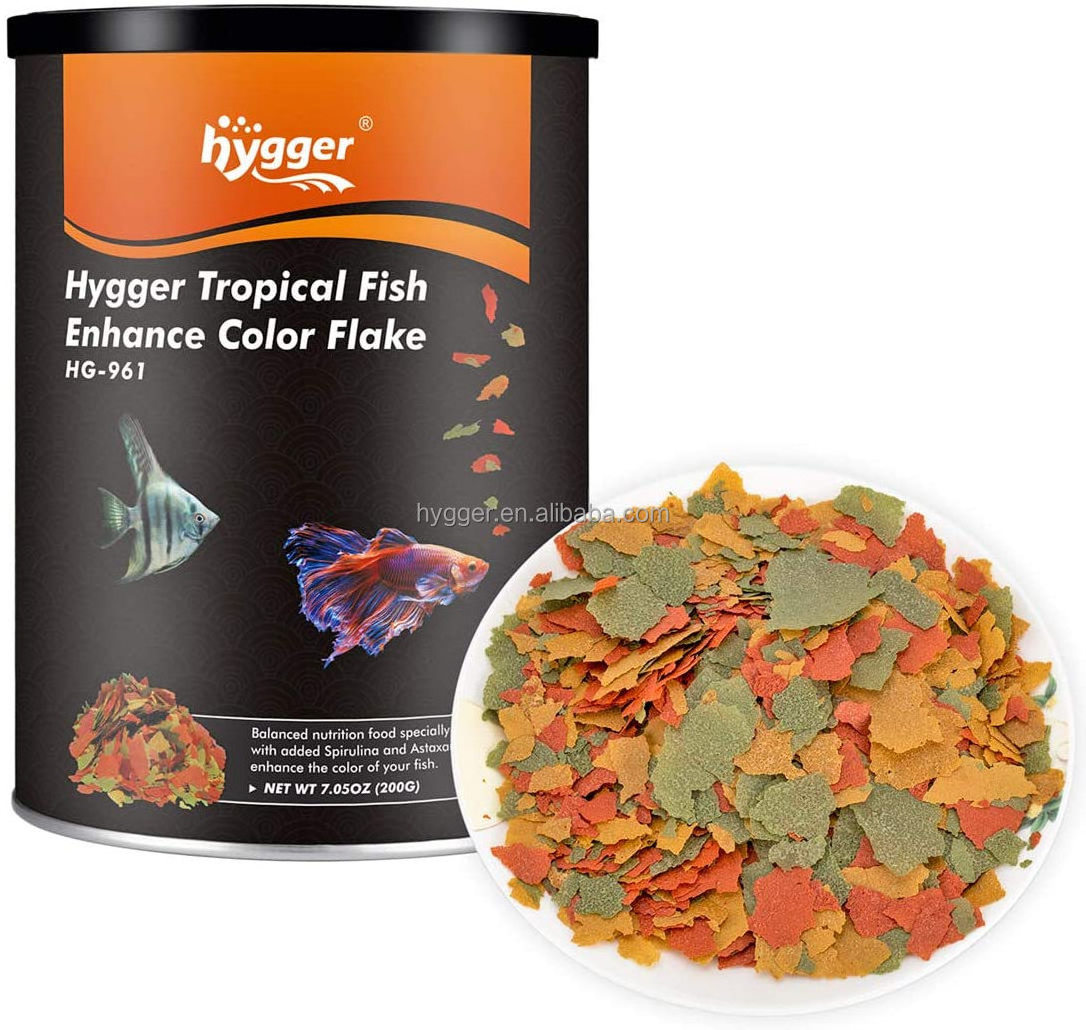 Hygger Fish Food Flakes,7.05oz Tropical Color Flakes Health Brightening for Most Fish eg Betta, Angelfish, Guppy etc