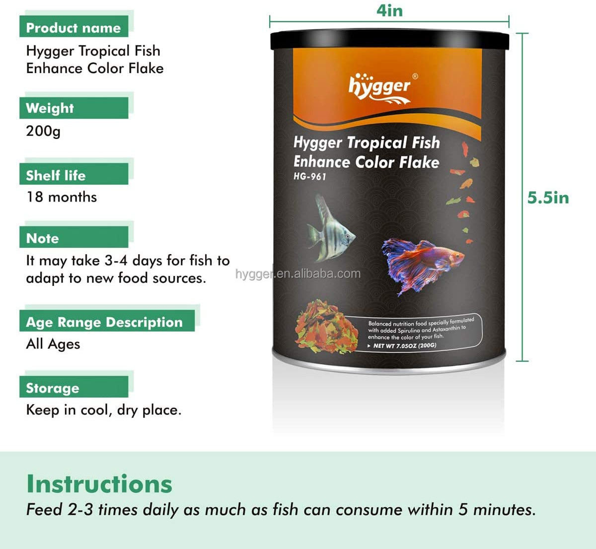 Hygger Fish Food Flakes,7.05oz Tropical Color Flakes Health Brightening for Most Fish eg Betta, Angelfish, Guppy etc