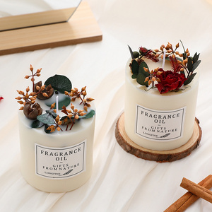 Romantic Soy Wax Scented Candles with Dried Flowers Forest Style Pillar Candles Emergency Wedding Gifts Home Decor Spa Candles