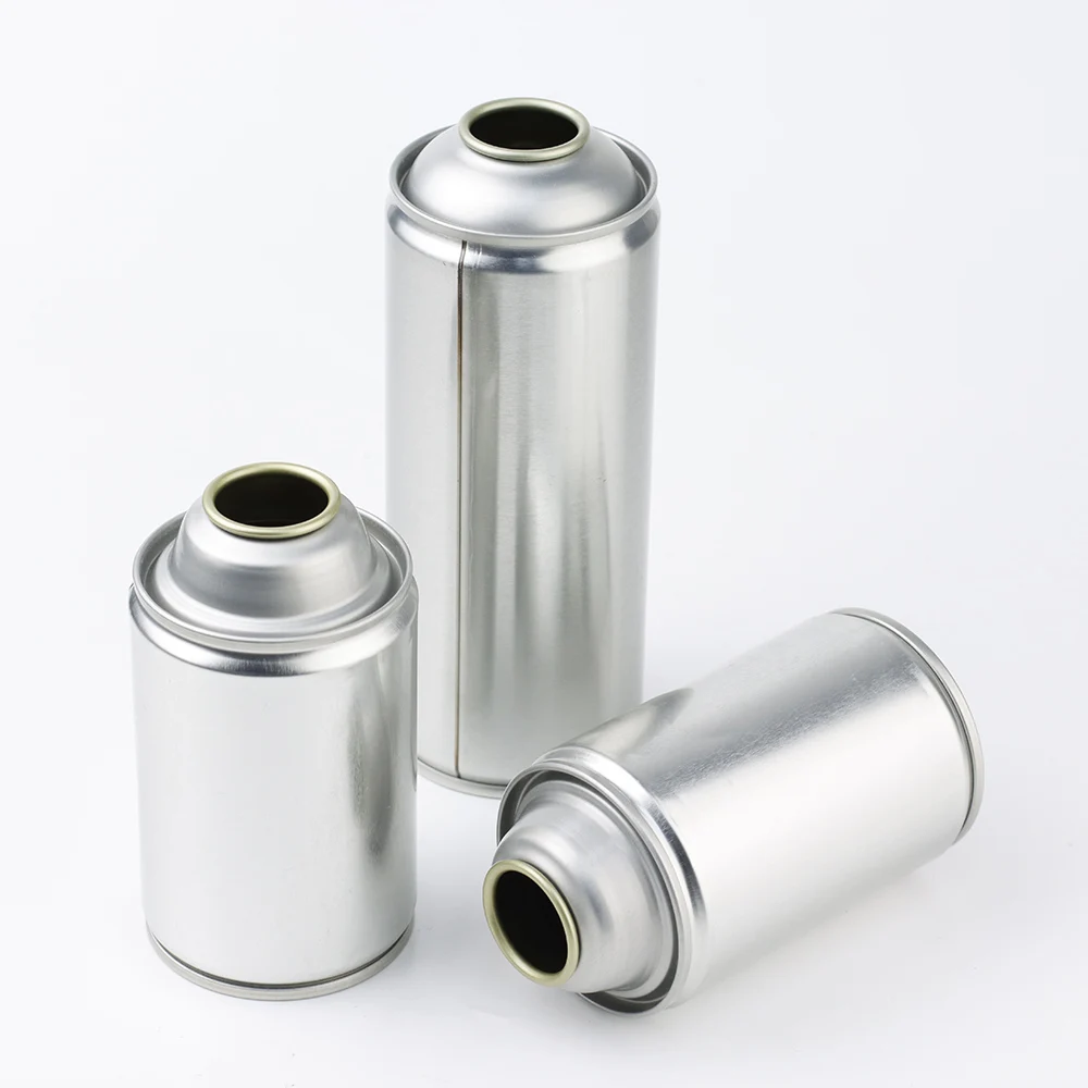 China manufactures large metal aluminum aerosol tin can empty portable butane gas cartridge with plastic caps for aerosol cans