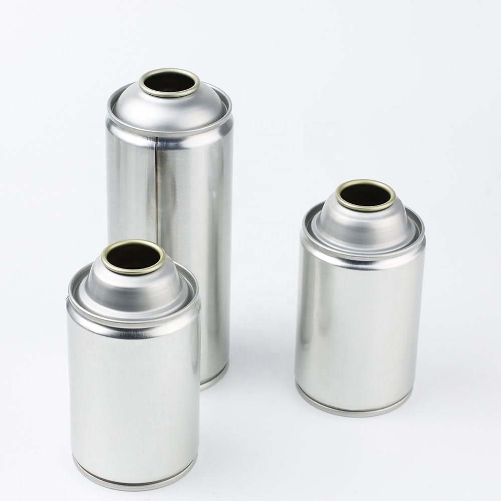 China manufactures large metal aluminum aerosol tin can empty portable butane gas cartridge with plastic caps for aerosol cans