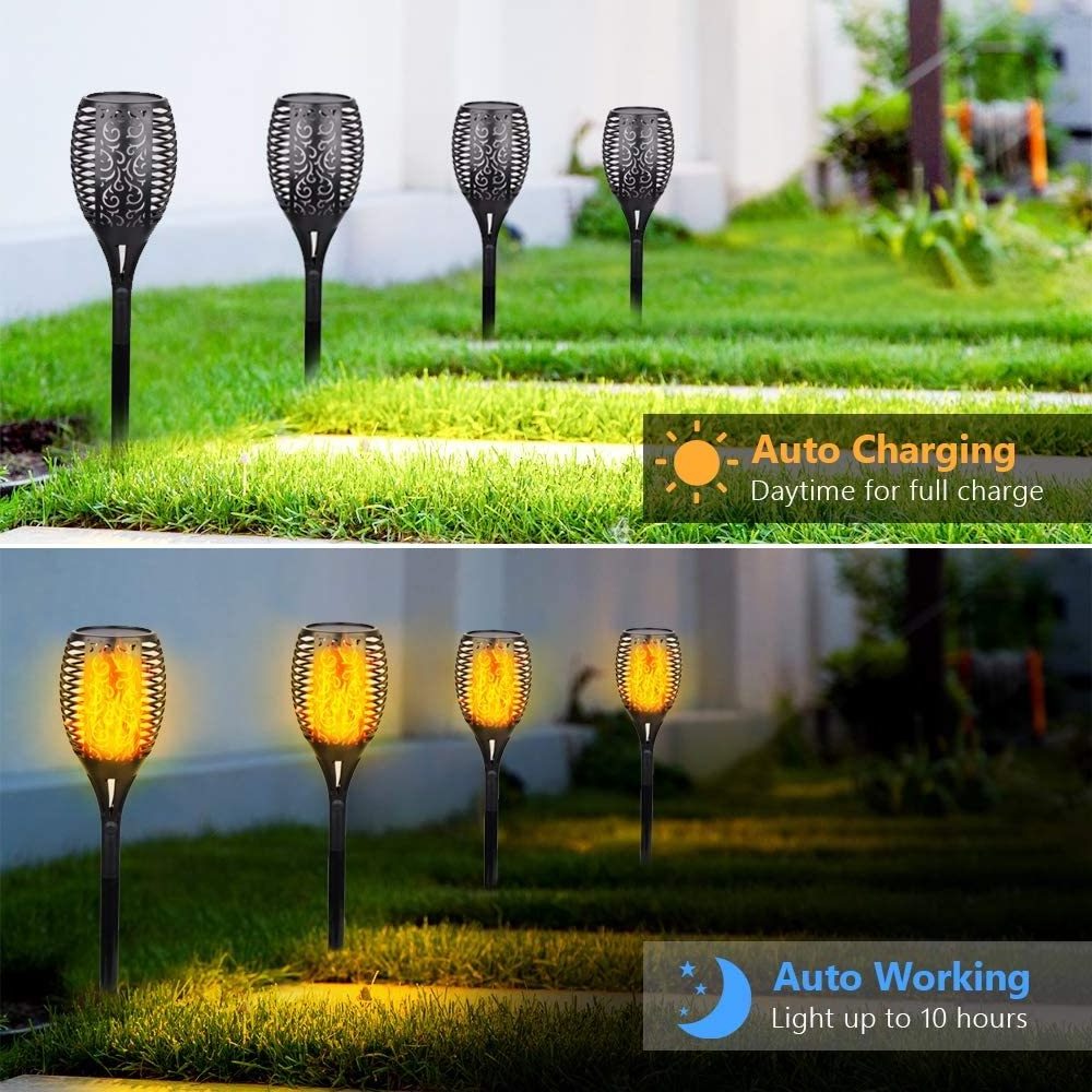 Outdoor Waterproof Decoration Flickering Flame 96 LED Tiki Torches Solar Torch Light For Garden Pathway