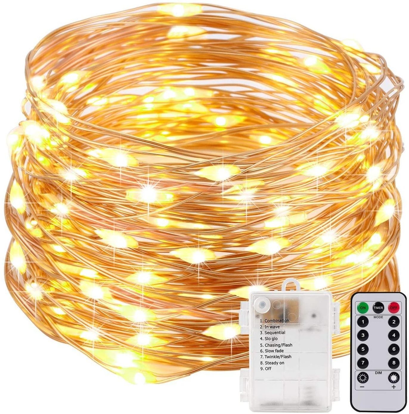 Battery USB Powered With Remote Control 33ft 100LED 8 Modes Copper Wire Fairy String Lights For Home Christmas Decoration