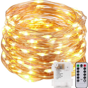 Battery USB Powered With Remote Control 33ft 100LED 8 Modes Copper Wire Fairy String Lights For Home Christmas Decoration