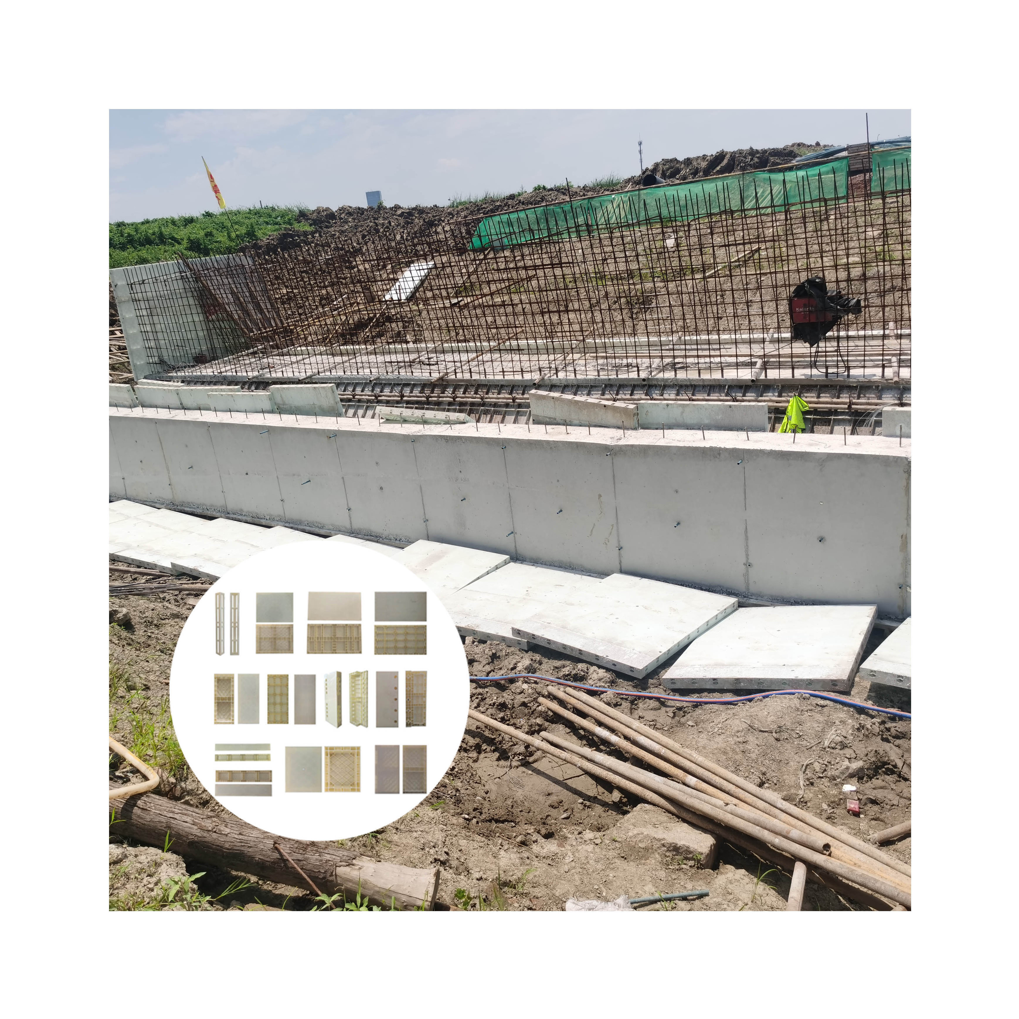 HFSY custom engineering cast-in-place concrete retaining wall formwork plastic formwork for pillars and wall