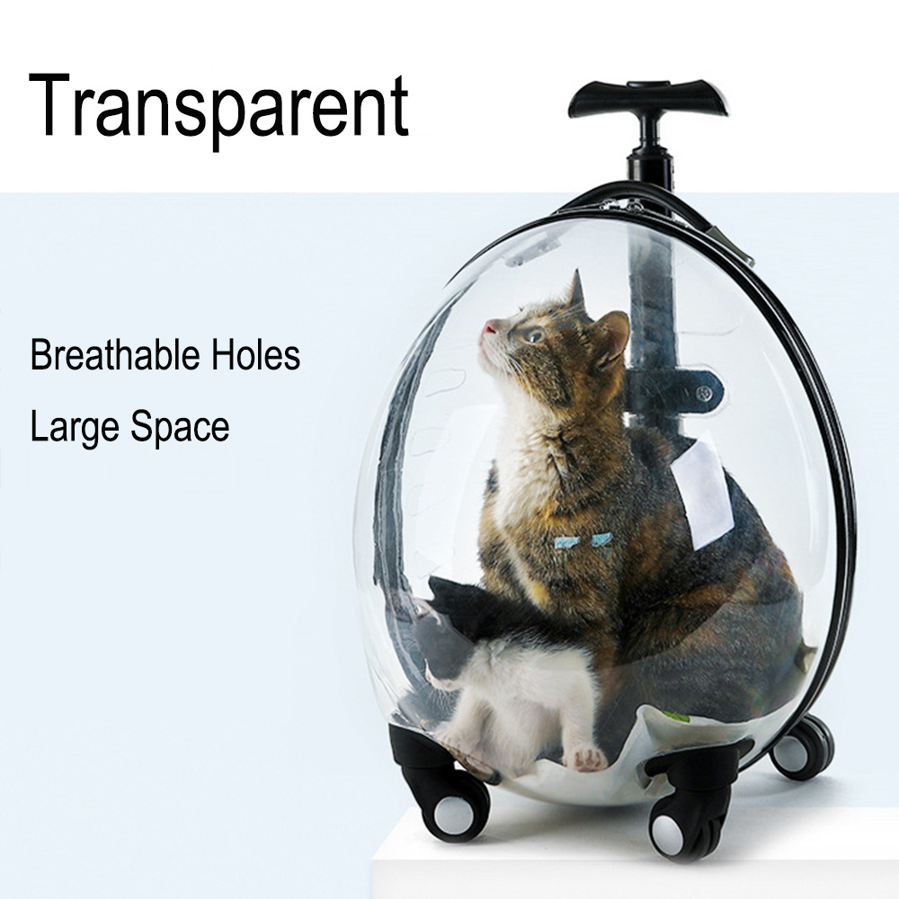 Factory Direct Transparent Viewable Acrylic Carriage Dog Cat Bed Luggage Box Carrier With Wheels