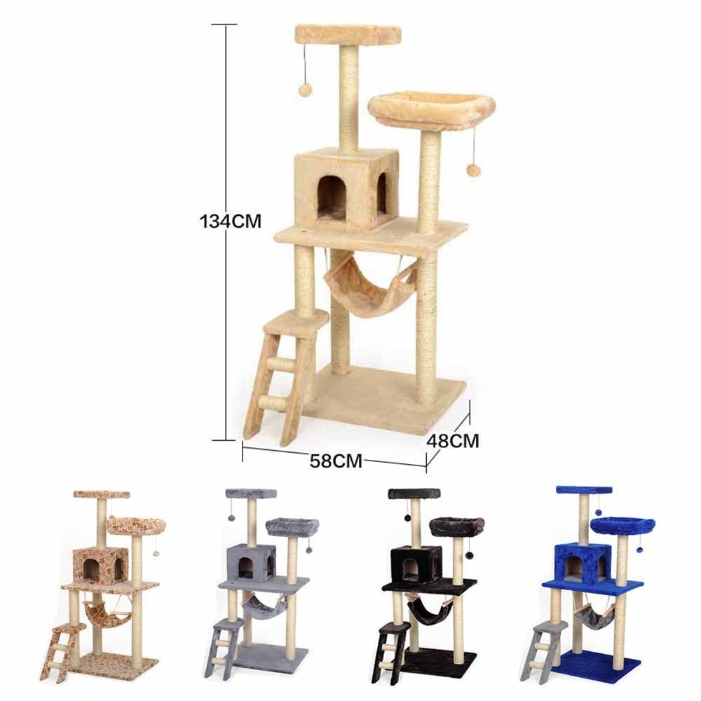 Customized Hoopet Hight Large Cat Rest Scratching Tree Furniture With Stairs And Hammock