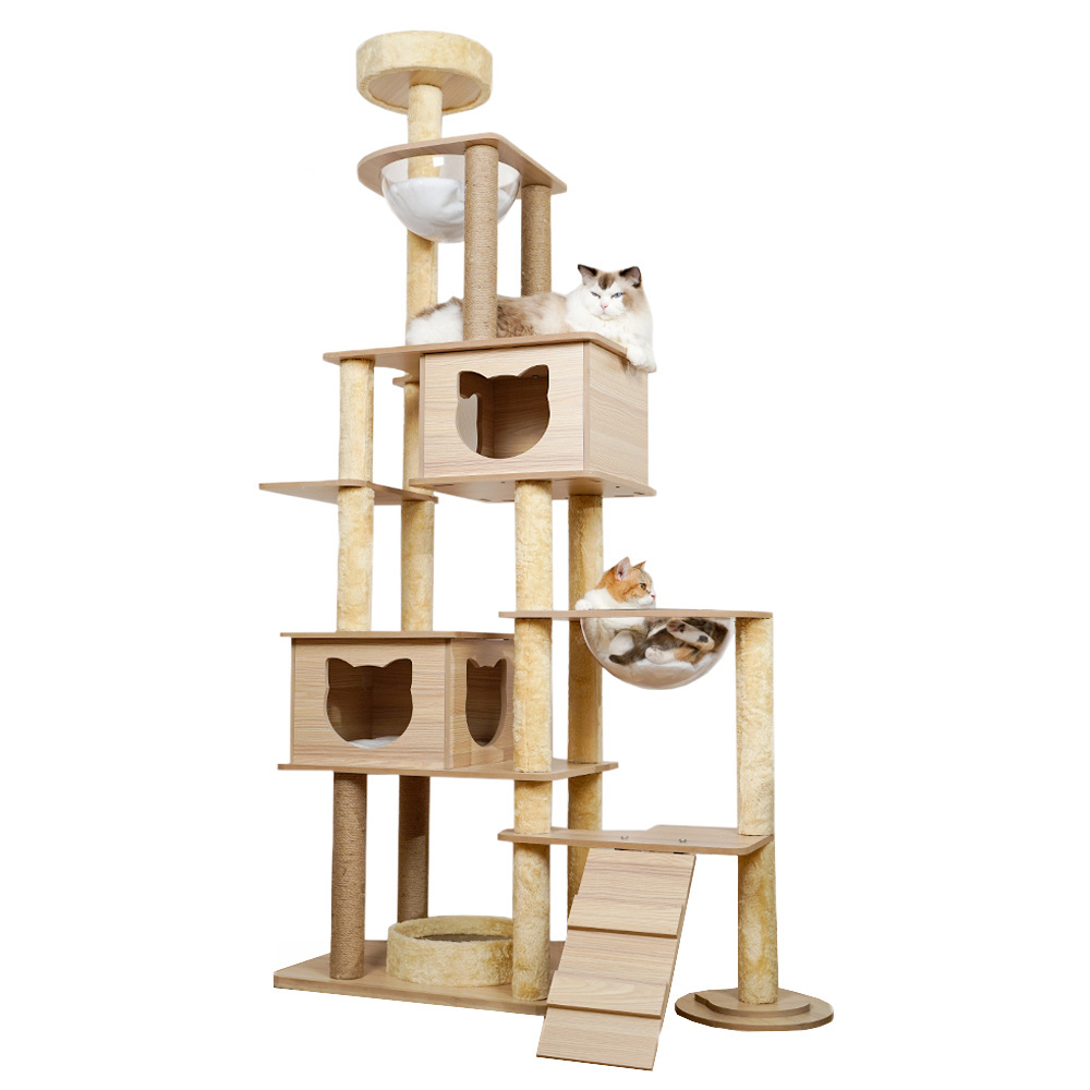 2022 Factory Top Seller Hoopet High Quality Indoor Large Wood Cat Tree House Furniture With Rest Hammock