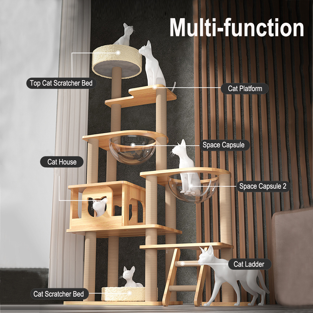 2022 Factory Top Seller Hoopet High Quality Indoor Large Wood Cat Tree House Furniture With Rest Hammock