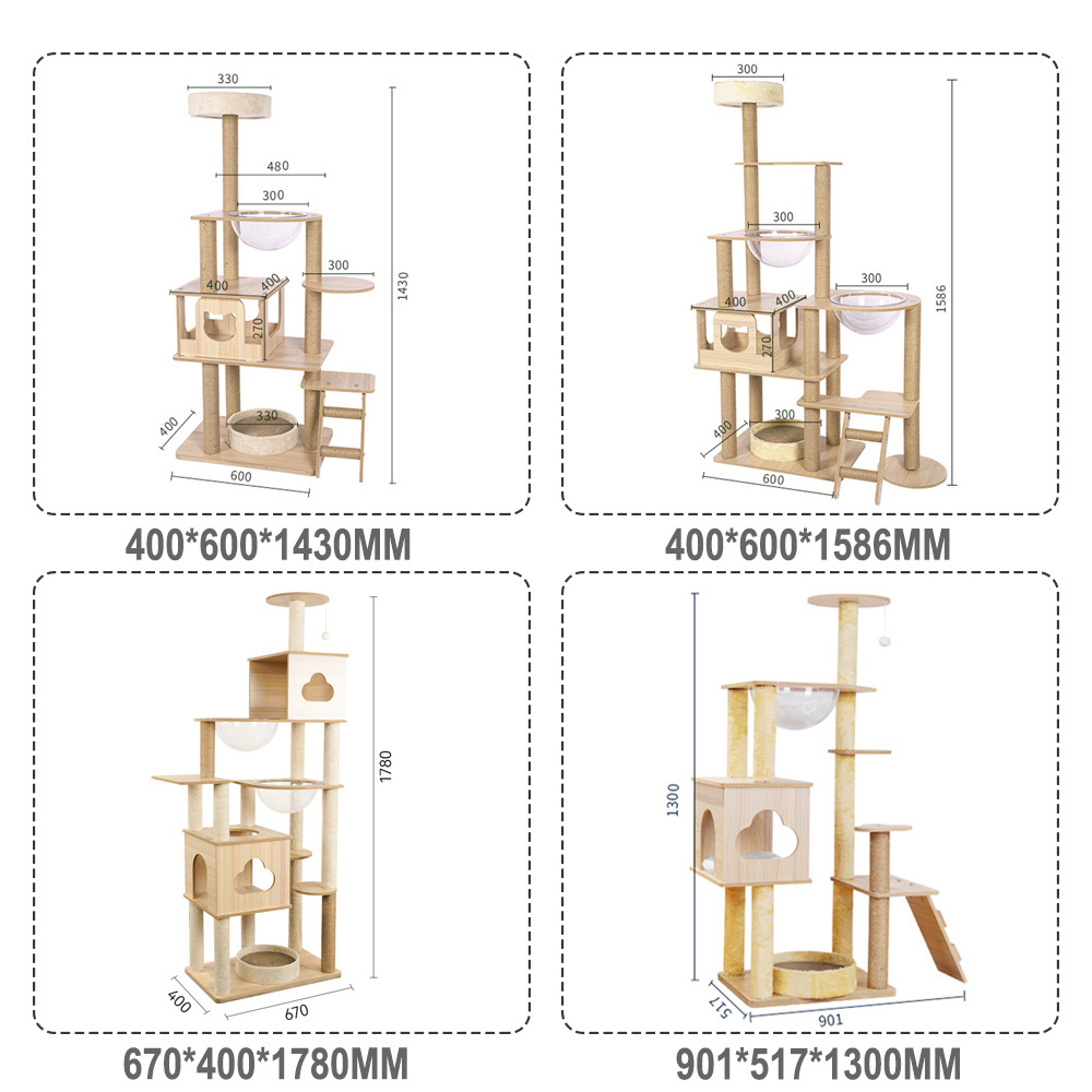 Hoopet Factory Suppliers Large Indoor Wood Climbing Platform Cat Tree House With Condo And Hammock