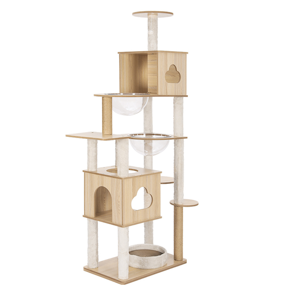 Hoopet Factory Suppliers Large Indoor Wood Climbing Platform Cat Tree House With Condo And Hammock