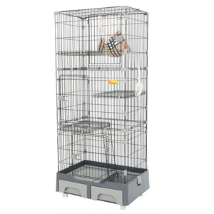 Customized Hoopet Big Detachable Metal Wire Kitten Kennels Crate Cat Condo Furniture Cage With Toilet Drawer