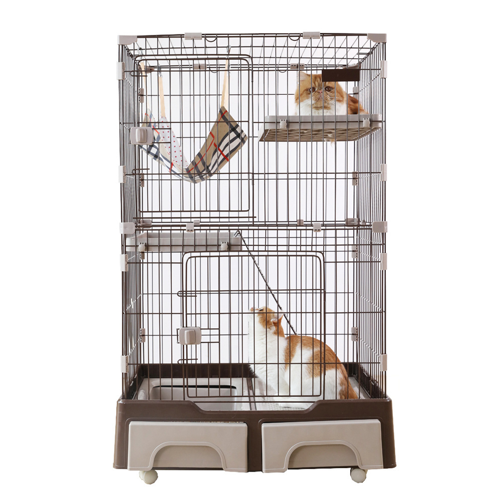 Top Seller Hoopet Indoor Large Moving Wheels 3 Level Cat House Playpen Cage With Litter Box And Storage