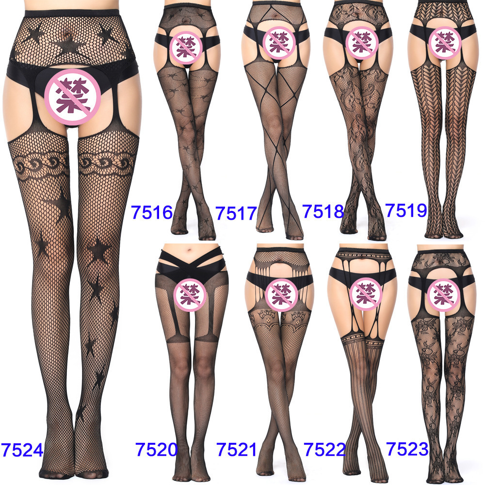 Sexy Fishnet Mesh Stockings For Women elastic stretch Thigh High Stockings With Garter Belt See Through Crotchless Pantyhose