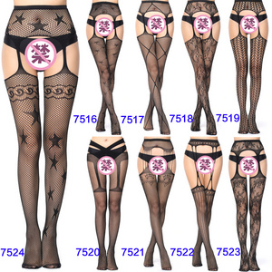 Sexy Fishnet Mesh Stockings For Women elastic stretch Thigh High Stockings With Garter Belt See Through Crotchless Pantyhose