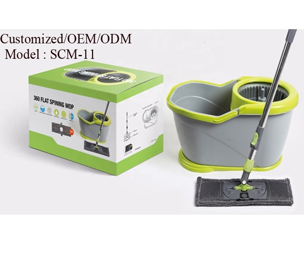 2 Mop heads Microfiber Fabric 360 Degree Rotating Flat Car Wash Mop And Bucket Set