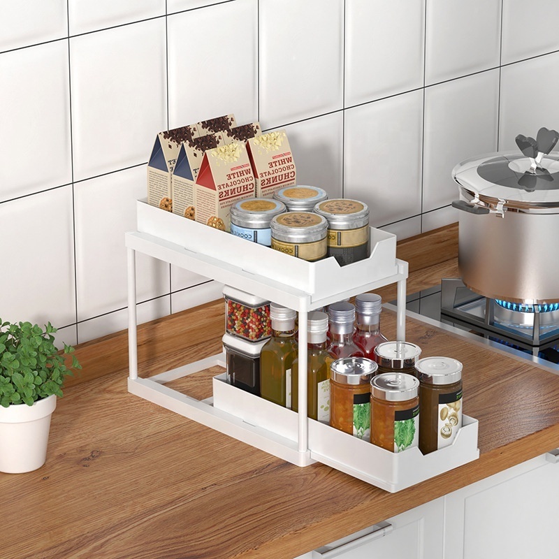 Under Sink Organizer,Pull Out Cabinet Organizer 2 Tier Slide Out Sink Shelf Cabinet Organizer and Storage,kitchen storage rack