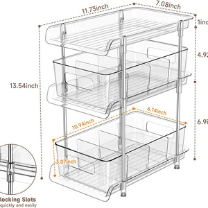 3 Tier Clear Organizer with dividers,  Multi-Purpose Pull-out Pantry storage Under Sink Closet Organizer,transparent storage box